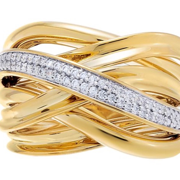 QVC Diamonique X Jennifer Miller Criss-Cross Ring Gold Plated Size 7 NEW! - Picture 3 of 3